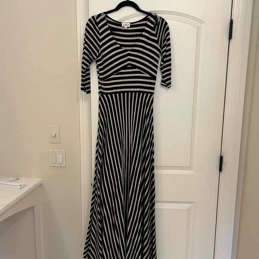 Black and White Jersey Cotton Striped Maxi Dress from Anthropologie
